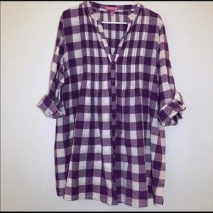 🎉Woman Within Purple & White Gingham Tunic